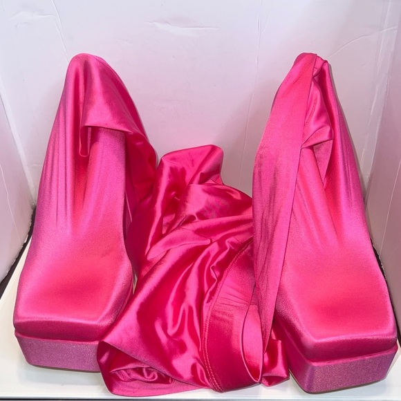 Hot Pink Platform Heel Pant Boots Leggings Statement Party Rave Outfit - Picture 1 of 9